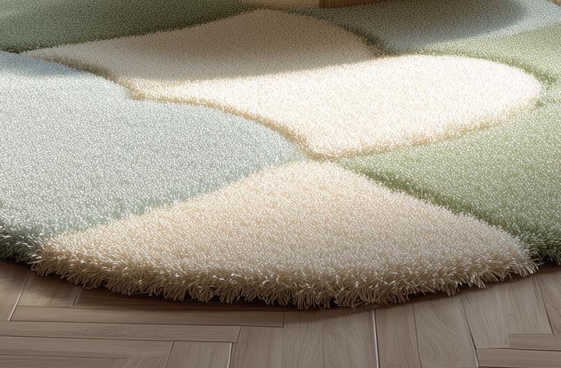 Handmade Wool Tufted Rug: Soft Pastel Wavy Patchwork
