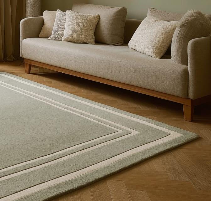 Handmade Sage Green Wool Rug: Geometric High-Low Texture, 6x9