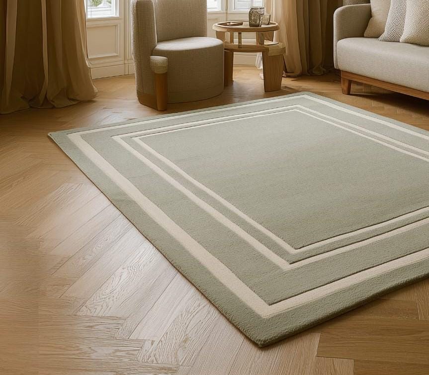 Handmade Sage Green Wool Rug: Geometric High-Low Texture, 6x9