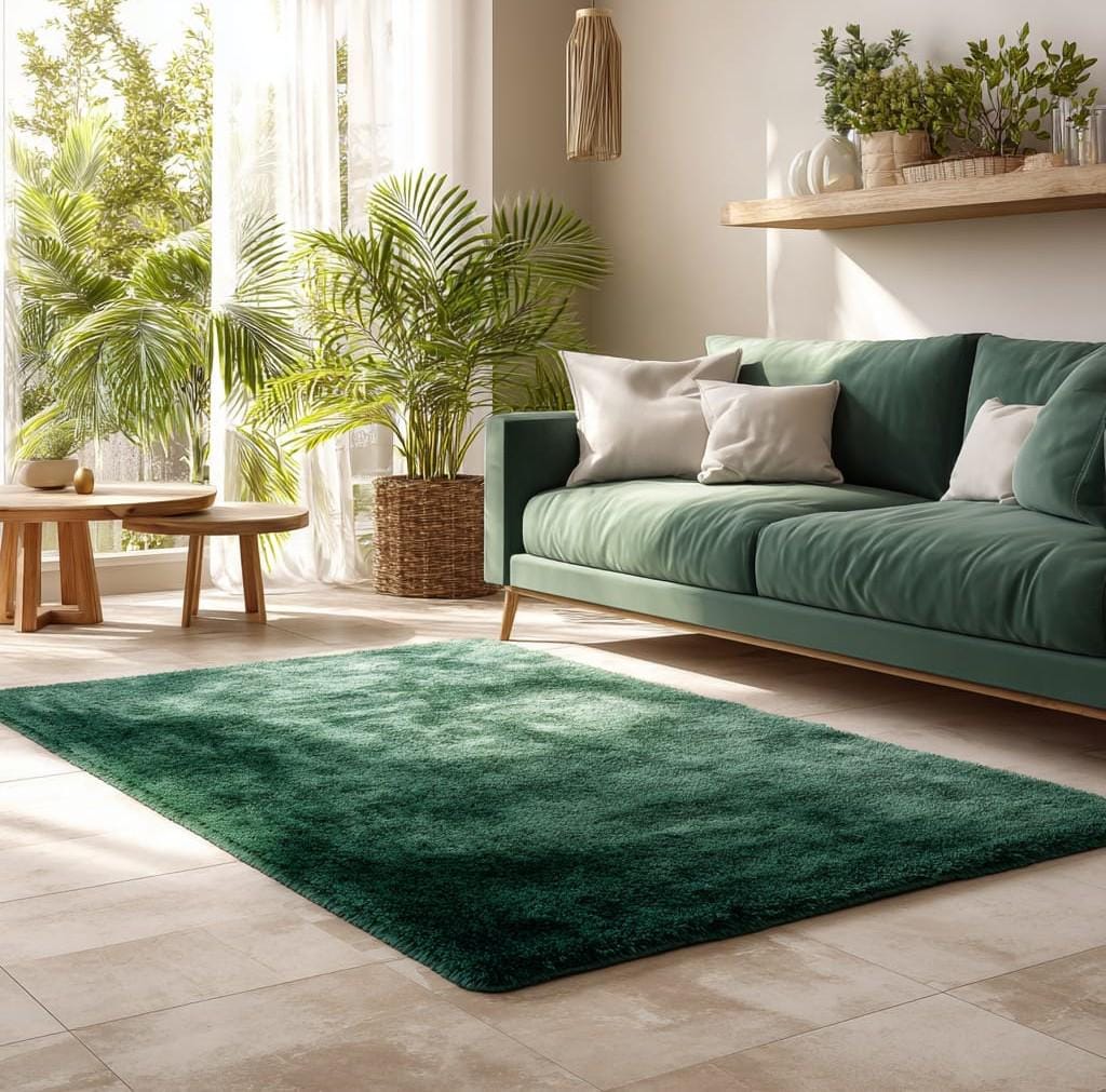 Handmade Tufted Wool Area Rug: Sage Green Floral Carpet, 6x9