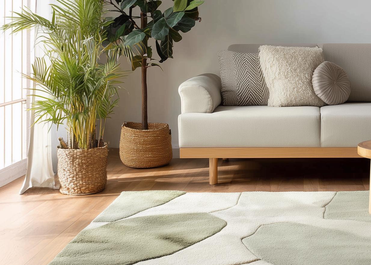 Handmade Wool Tufted Rug: Abstract Sage Green & Beige, 8x10