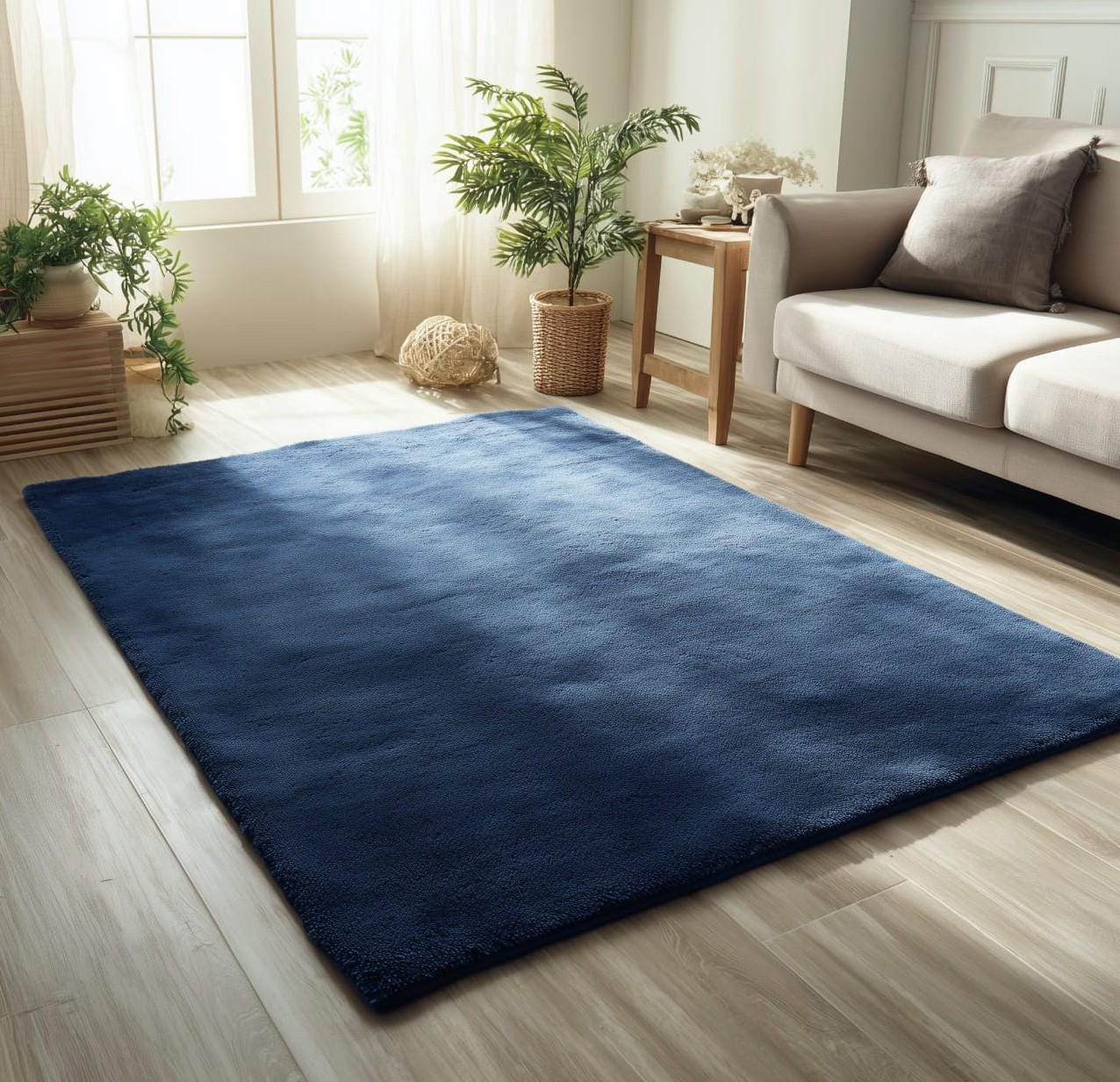 Handmade Wool Tufted Area Rug: Navy Blue Floral Design,9x12 feet