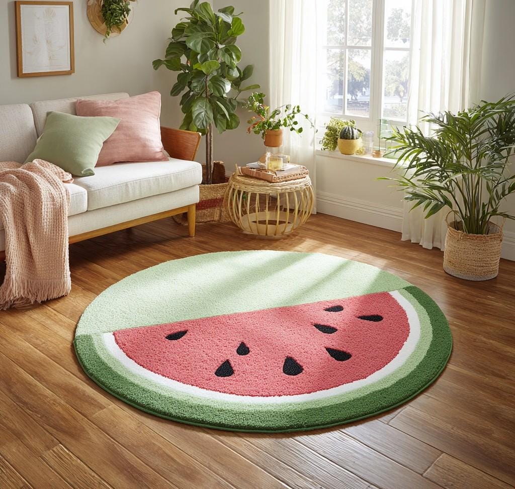 Handmade Wool Watermelon Rug: Tufted Kids Room Carpet