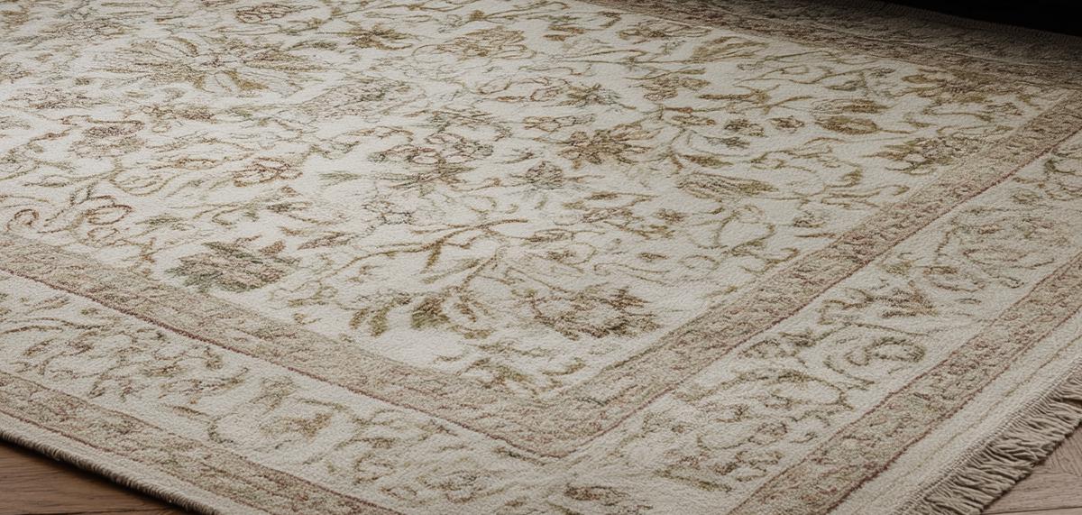 Hand-Knotted Oushak Rug: Floral Wool Area Rug, Beige & Cream