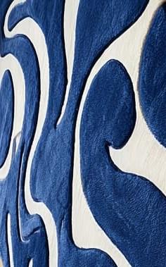 Abstract Blue Tufted Wool Rug: Modern Wave Design, Handmade 6x9