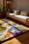 Colorful Tufted Wool Rug: Modern Abstract Texture, Handmade Carpet