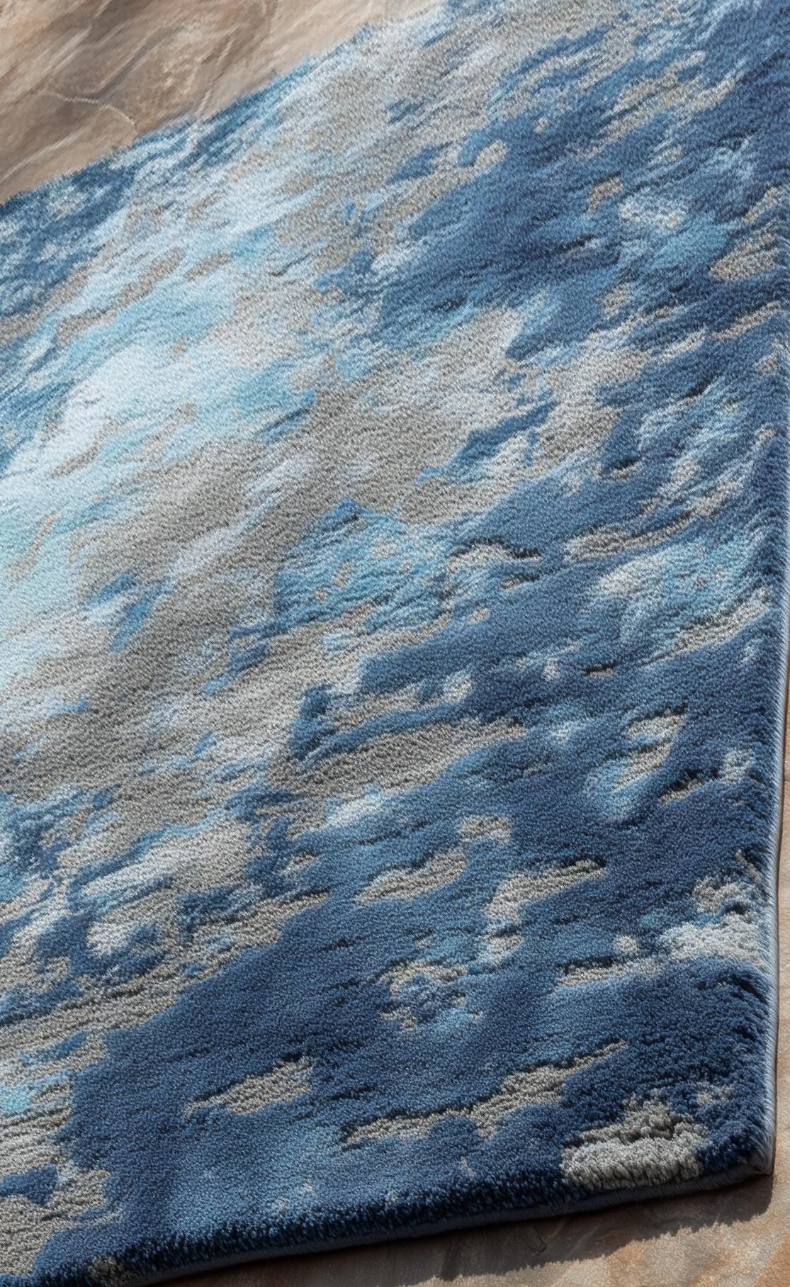 Abstract Blue Gray Wool Rug: Modern Hand-Tufted Area Rug