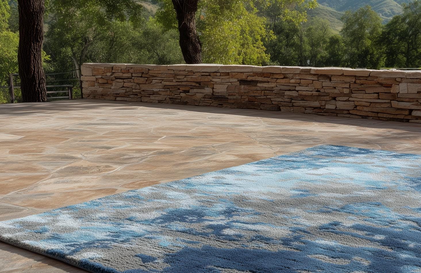 Abstract Blue Gray Wool Rug: Modern Hand-Tufted Area Rug