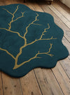 Handmade Wool Tufted Rug: Golden Branch Wavy Edge Design