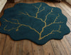 Handmade Wool Tufted Rug: Golden Branch Wavy Edge Design