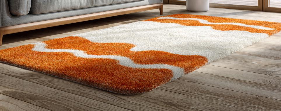 Handmade Tufted Wool Area Rug: White & Orange Modern Decor