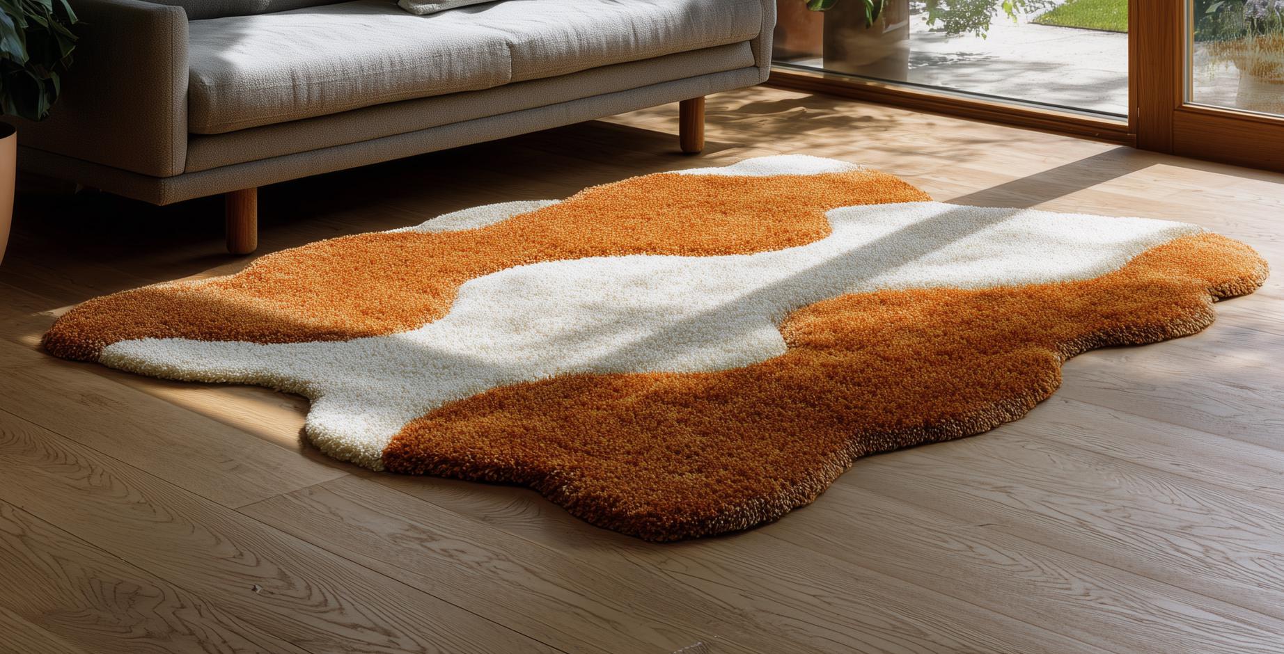Handmade Tufted Wool Area Rug: Soft White & Brown Floral Design