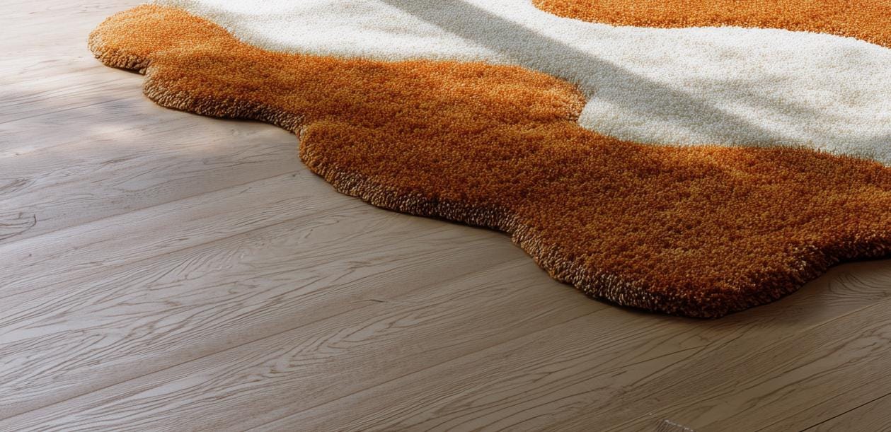 Handmade Tufted Wool Area Rug: Soft White & Brown Floral Design