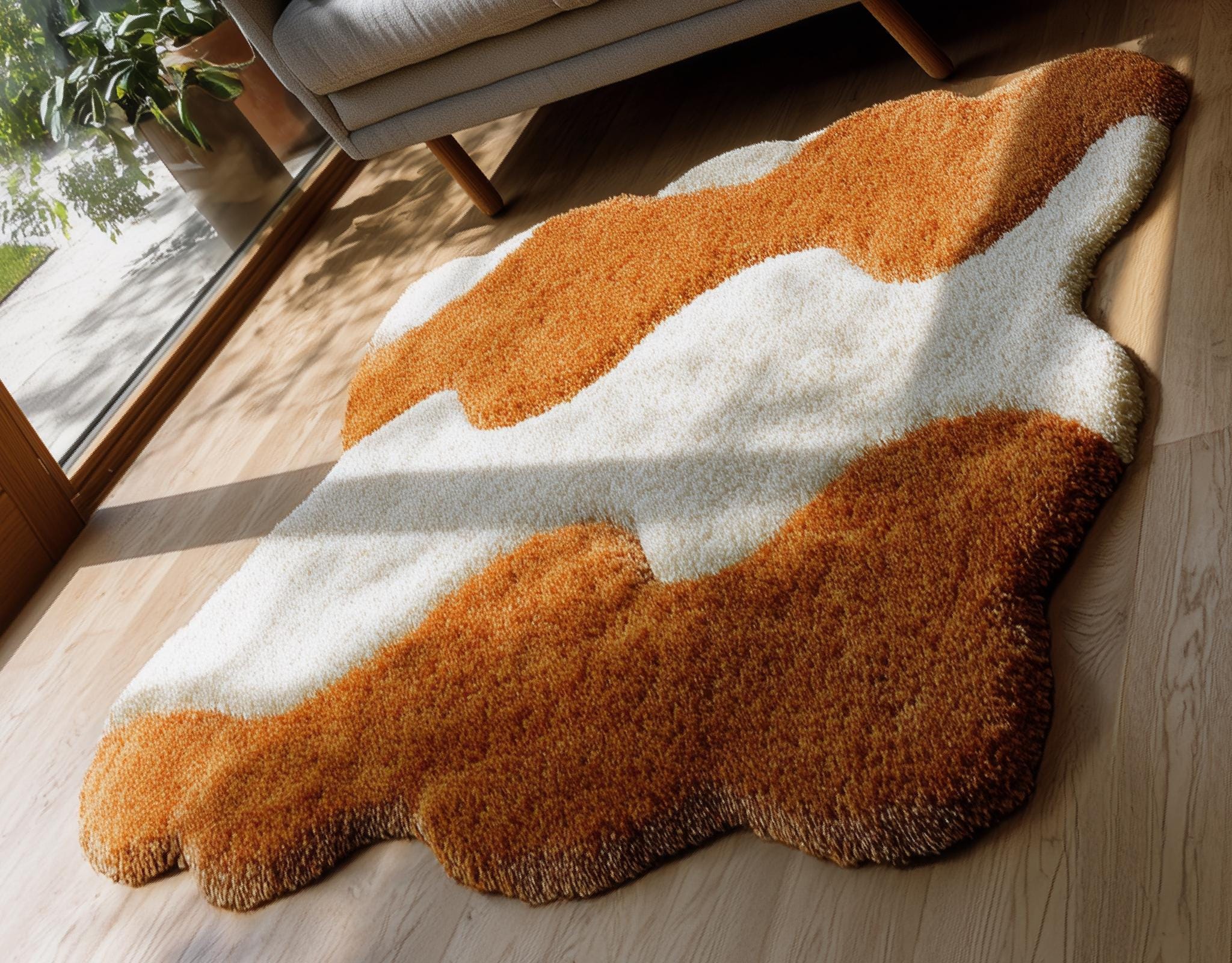Handmade Tufted Wool Area Rug: Soft White & Brown Floral Design