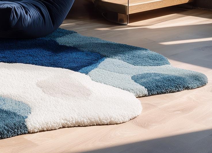 Handmade Wool Tufted Area Rug: Modern White & Blue Textured Carpet (6x9