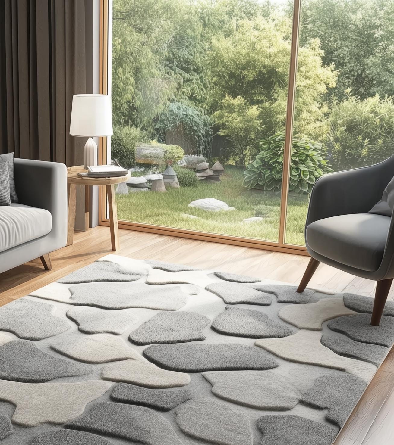 Hand-Tufted Wool Rug: Modern Gray & White Area Carpet (6x9 ft.)