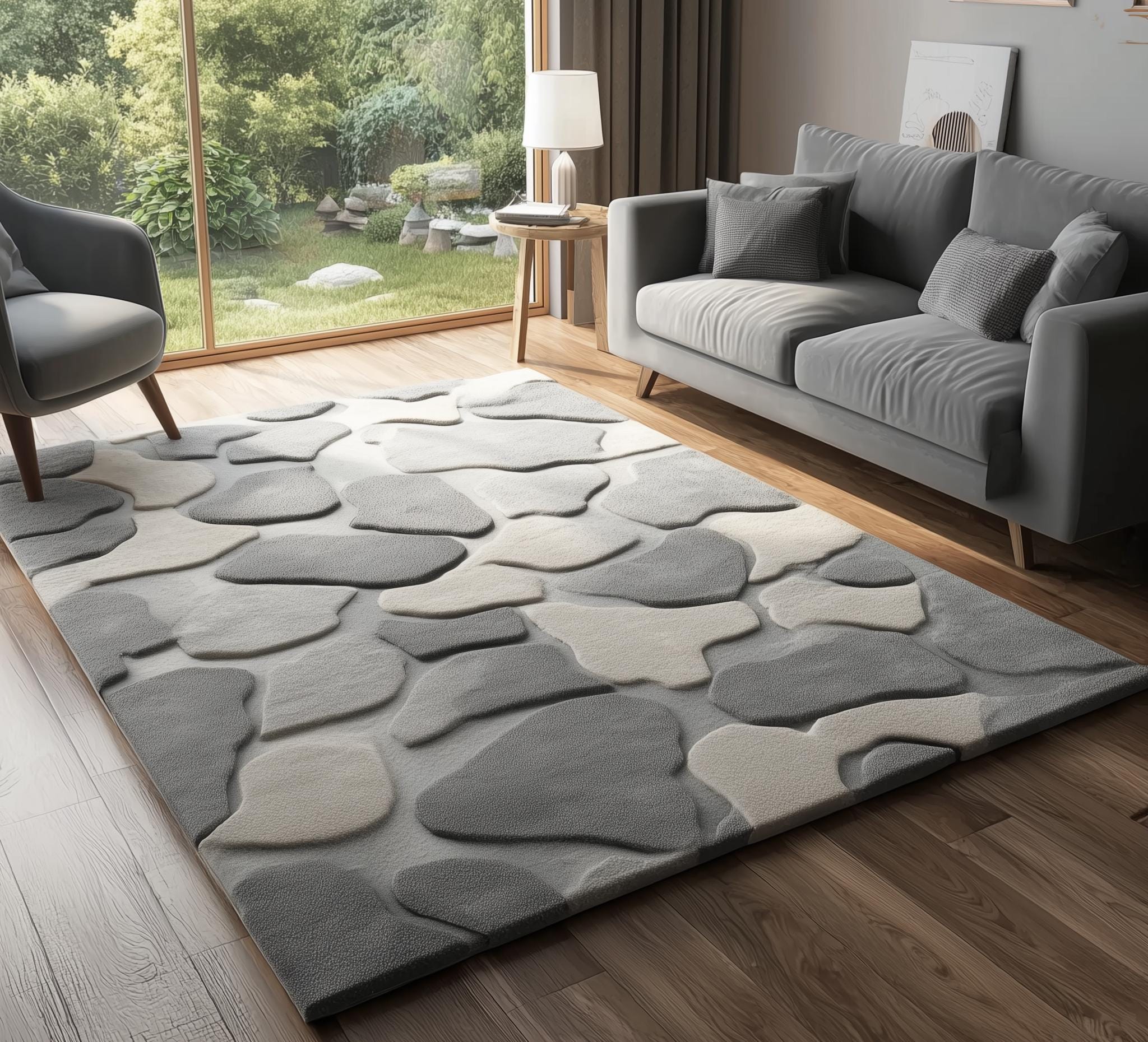 Hand-Tufted Wool Rug: Modern Gray & White Area Carpet (6x9 ft.)