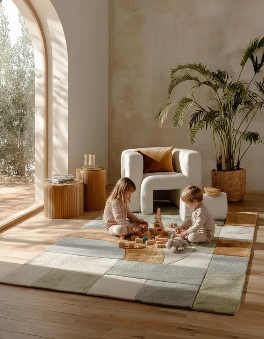 Hand-Tufted Wool Area Rug: Boho Geometric Design, 6x9 Feet