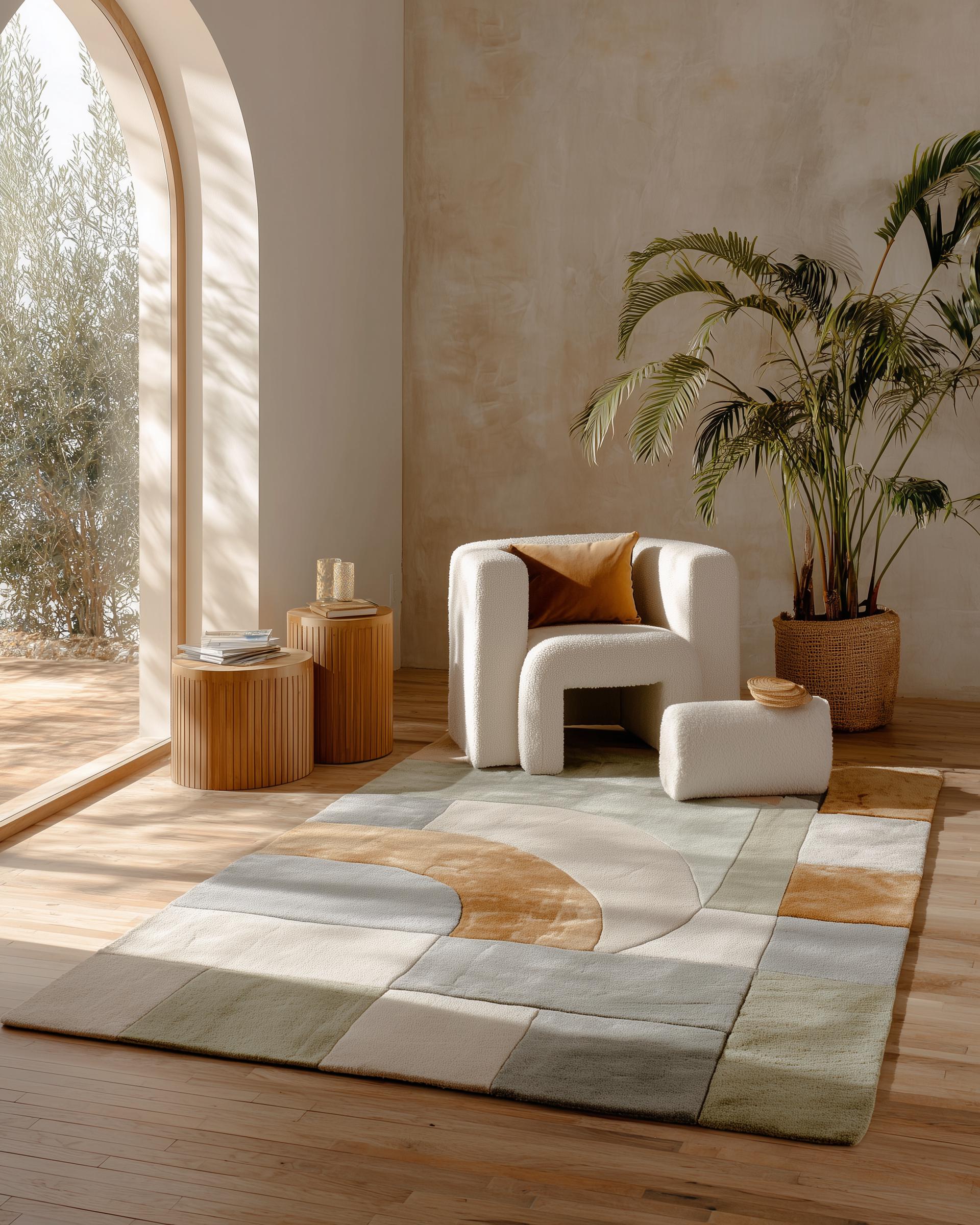 Hand-Tufted Wool Area Rug: Boho Geometric Design, 6x9 Feet
