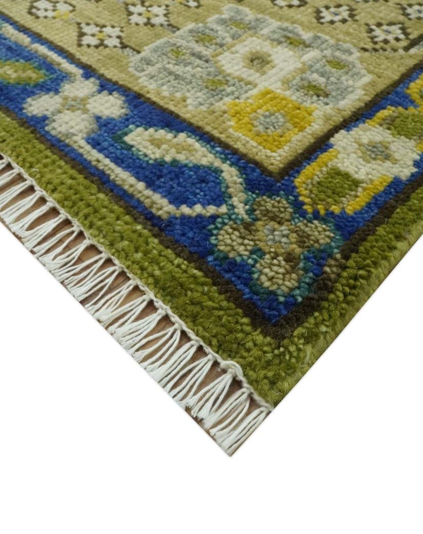 Hand-Knotted Green Oriental Rug: Traditional Floral Wool Carpet 9x12
