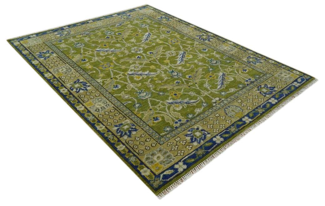 Hand-Knotted Green Oriental Rug: Traditional Floral Wool Carpet 9x12