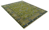 Hand-Knotted Green Oriental Rug: Traditional Floral Wool Carpet 9x12