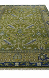 Hand-Knotted Green Oriental Rug: Traditional Floral Wool Carpet 9x12