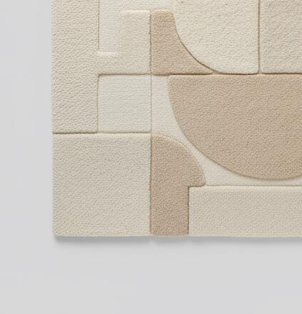 3D Textured Geometric Area Rug: Modern Beige & Cream Carpet