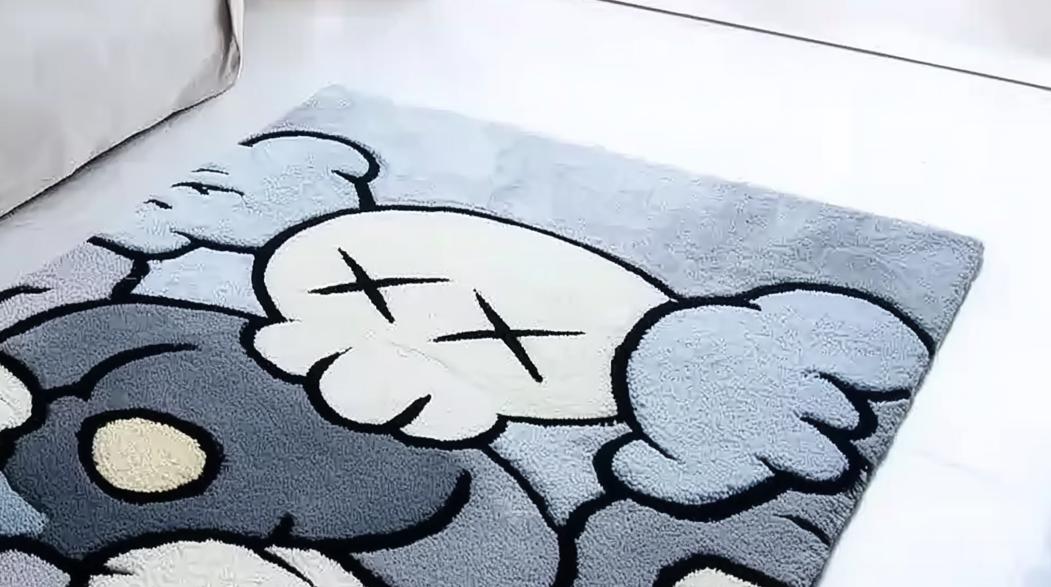 Abstract Tufted Wool Rug: Gray & Sky Blue, Handmade Area Carpet