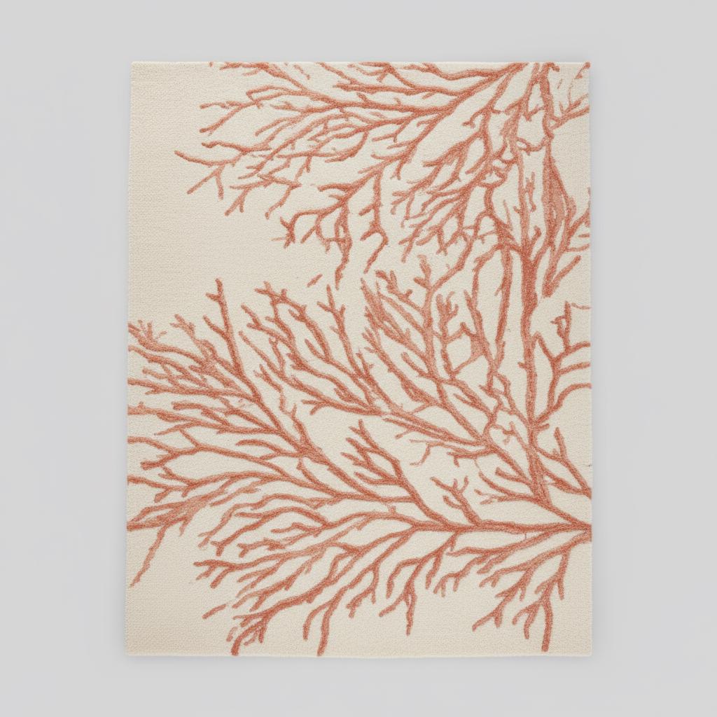 Handmade Coral Reef Tufted Rug: Coastal Beige & Terracotta Wool Carpet