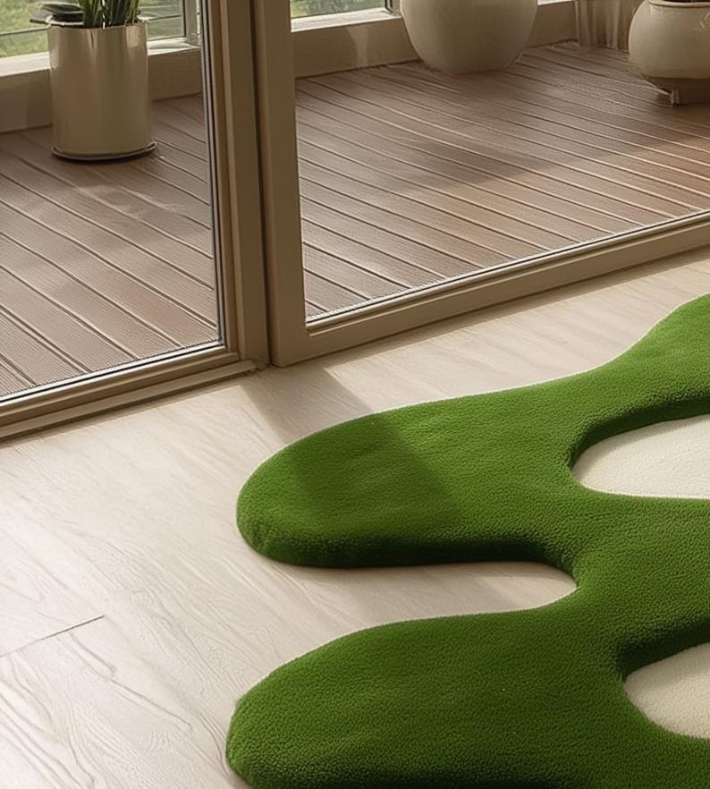 Handmade Green Moss Wool Rug: Forest Texture, Organic Decor