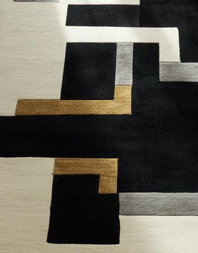 Geometric Tufted Wool Rug: Modern Abstract Black, Grey, Mustard Yellow