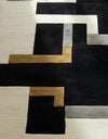 Geometric Tufted Wool Rug: Modern Abstract Black, Grey, Mustard Yellow