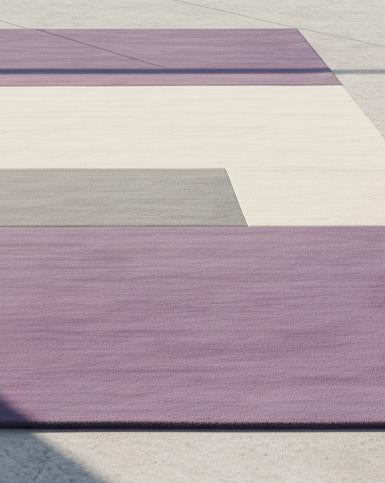 Hand-Tufted Wool Area Rug: Geometric Purple Gray Cream, Modern Minimalist