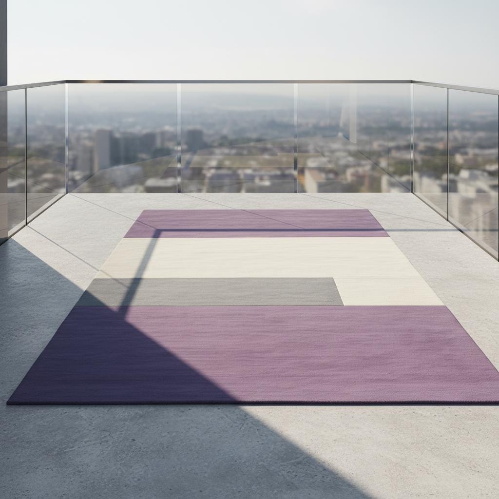 Hand-Tufted Wool Area Rug: Geometric Purple Gray Cream, Modern Minimalist