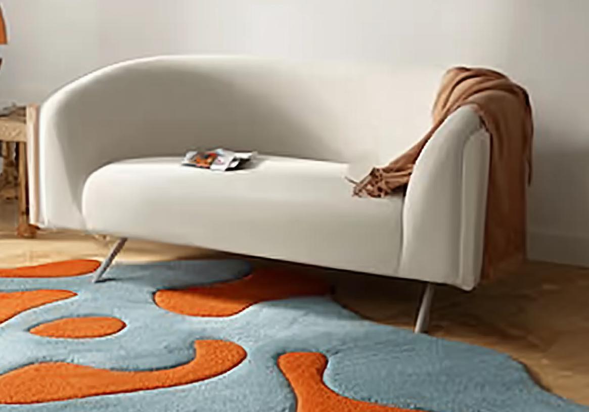 Handmade Wool Tufted Rug: Burnt Orange & Soft Blue, Modern Floral Design