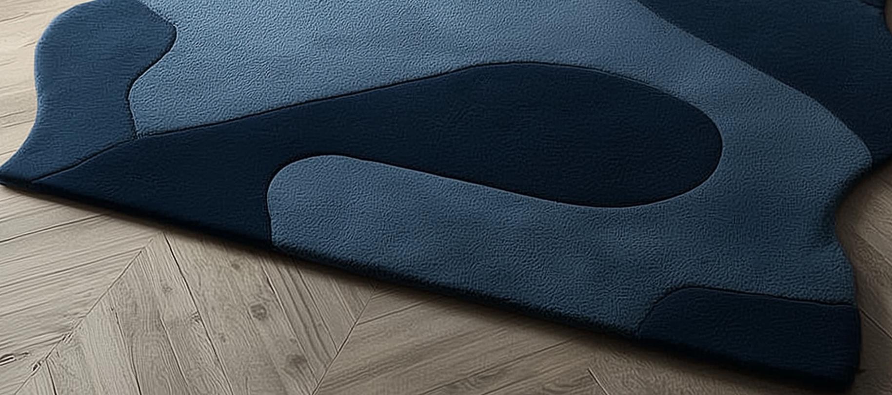 Handmade Wool Tufted Rug: Burnt Sky & Soft Blue Floral Design