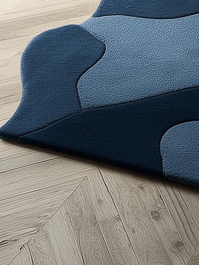 Handmade Wool Tufted Rug: Burnt Sky & Soft Blue Floral Design