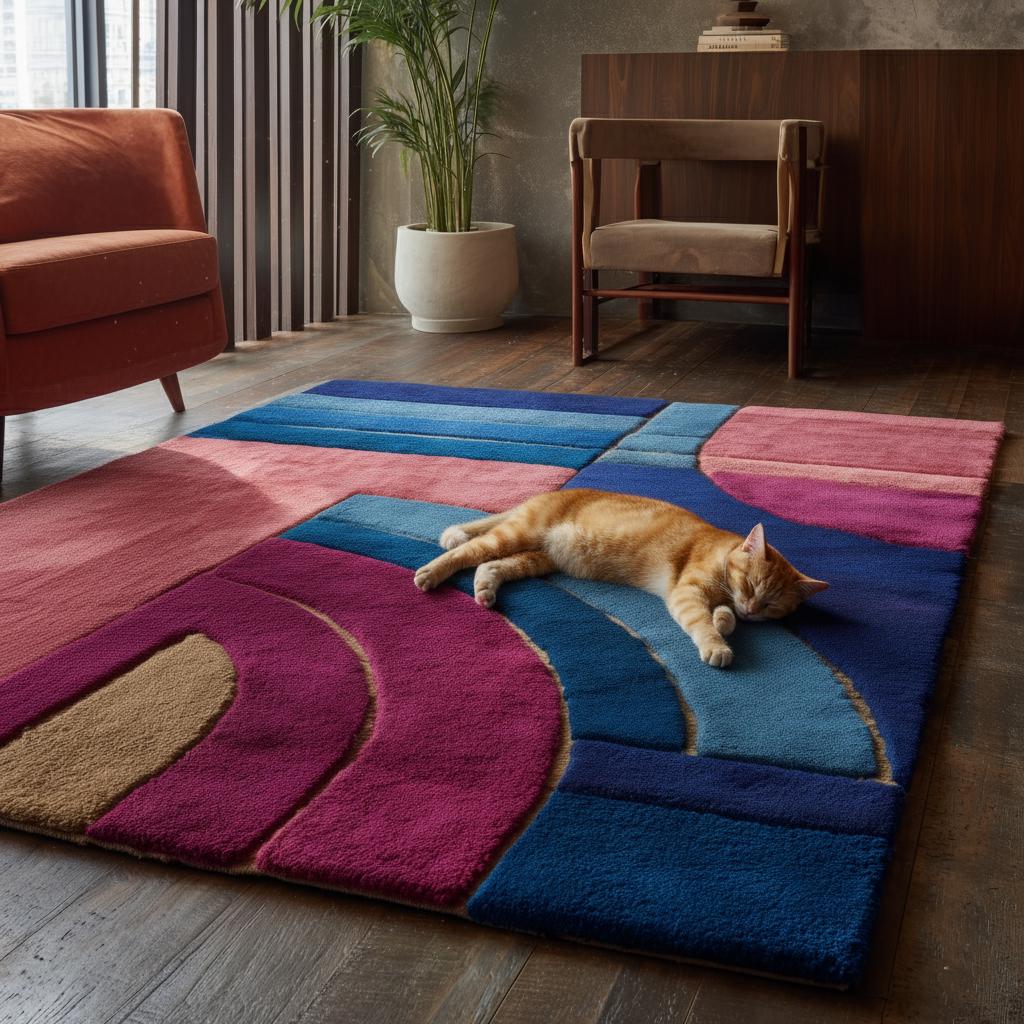 Geometric Hand-Tufted Wool Area Rug: Modern Colorful Abstract Design