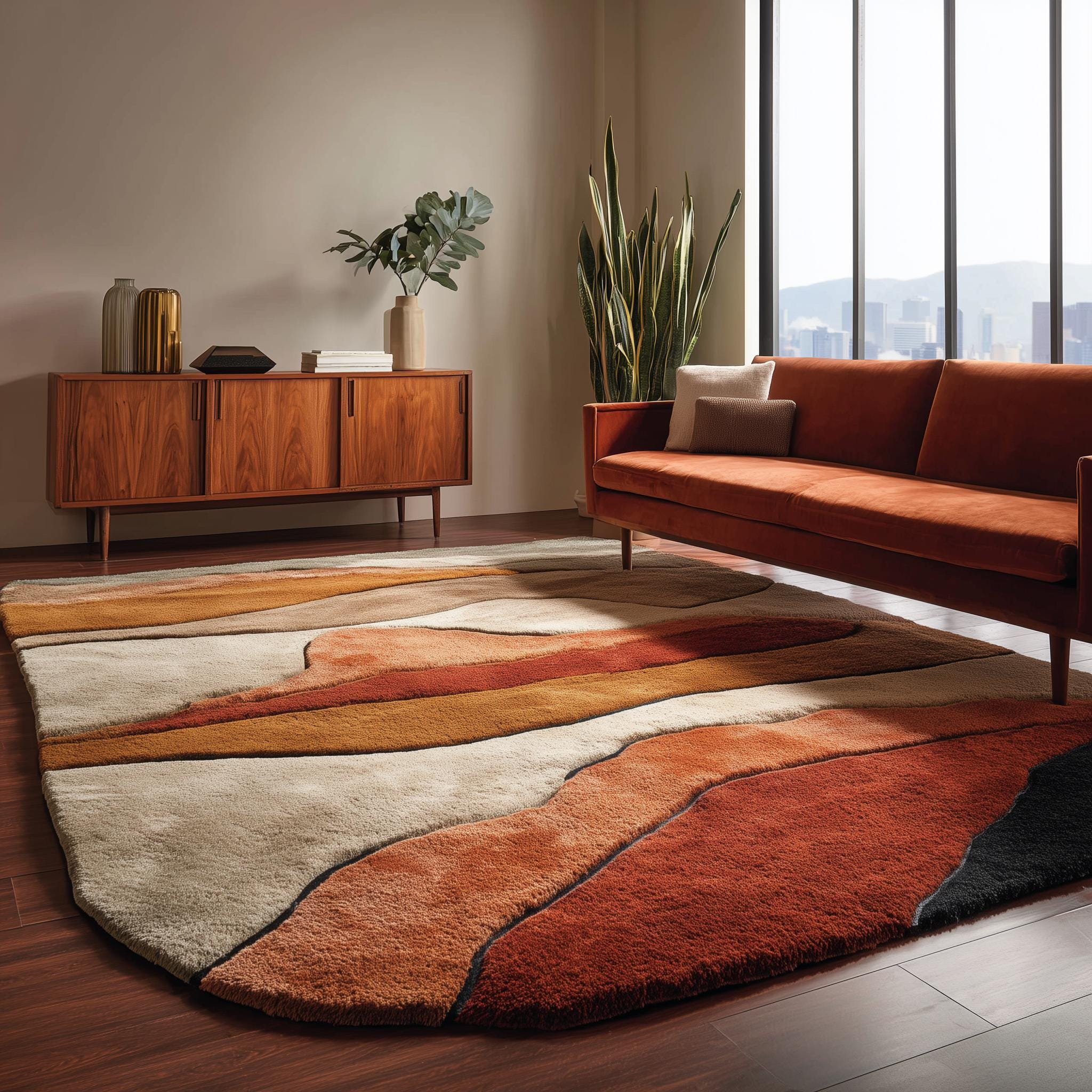 ABSTRACT AREA RUG - Modern Hand-Tufted Geometric Carpet 5x8 ft