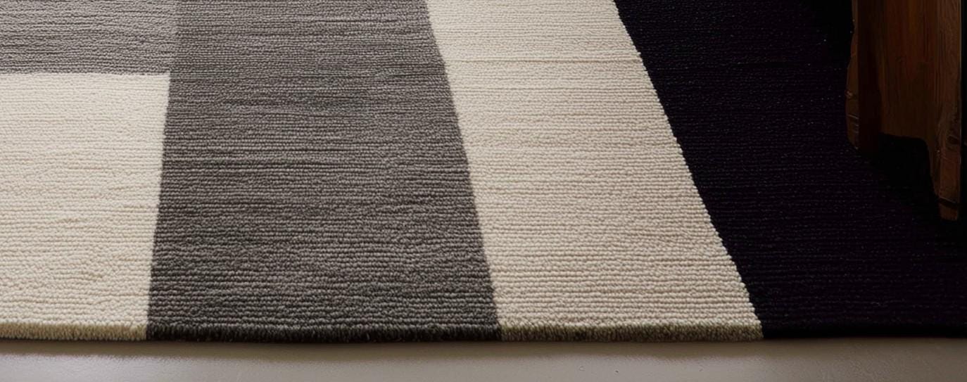 Handmade Geometric Wool Area Rug: Modern Black, Gray & Cream Carpet