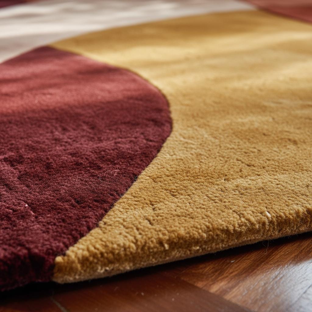 Modern Abstract Color Block Rug: Red, Yellow, Cream Geometric Carpet