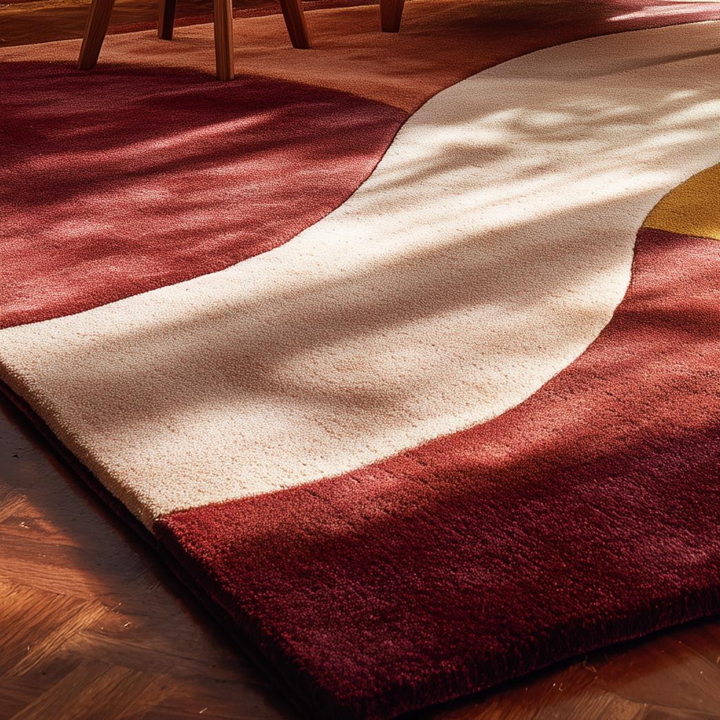 Modern Abstract Color Block Rug: Red, Yellow, Cream Geometric Carpet