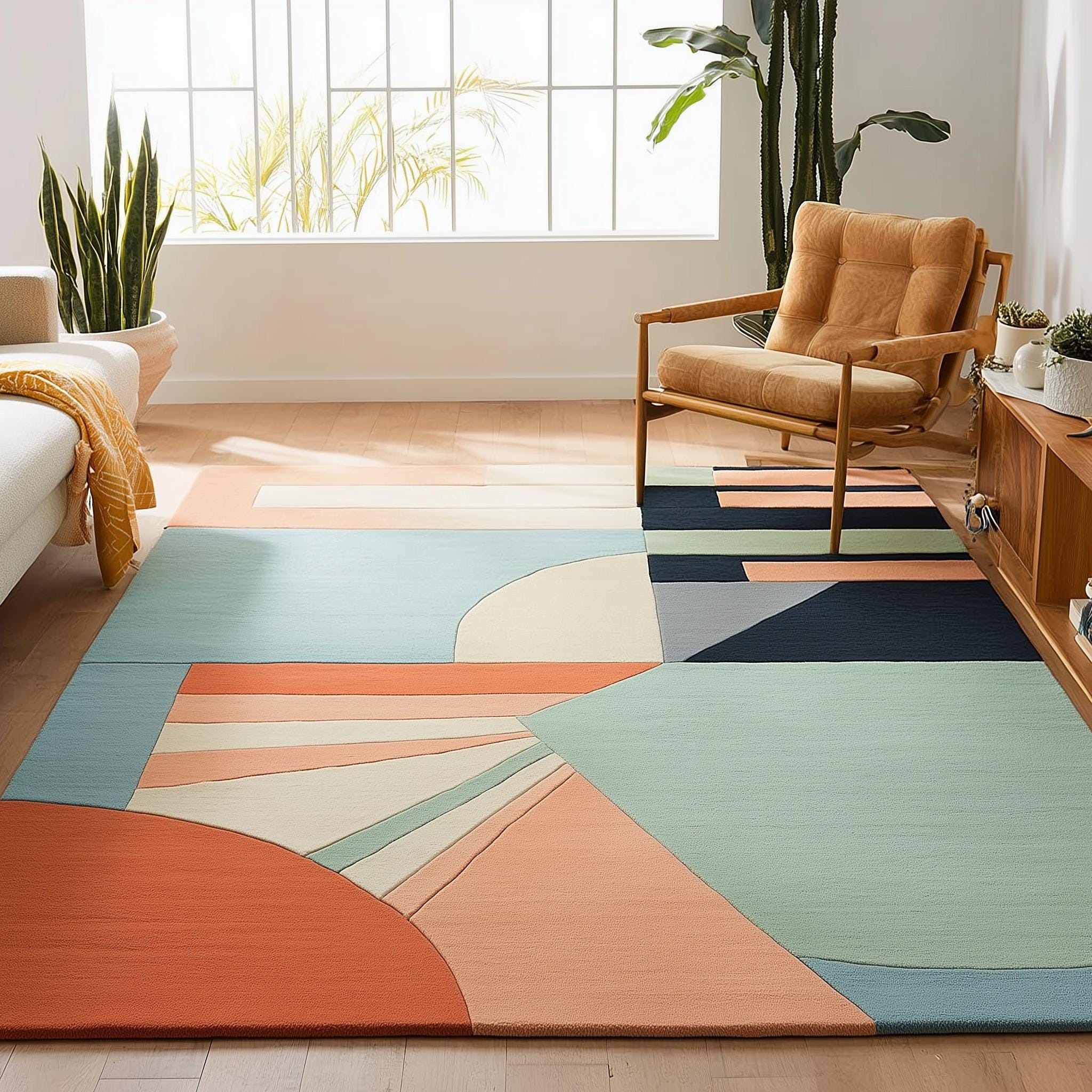 Colorful Geometric Wool Tufted Rug 8x10 for Cozy Living Room Chic Artistry