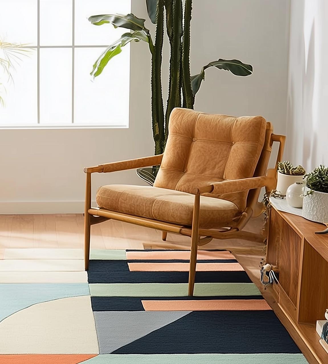Colorful Geometric Wool Tufted Rug 8x10 for Cozy Living Room Chic Artistry