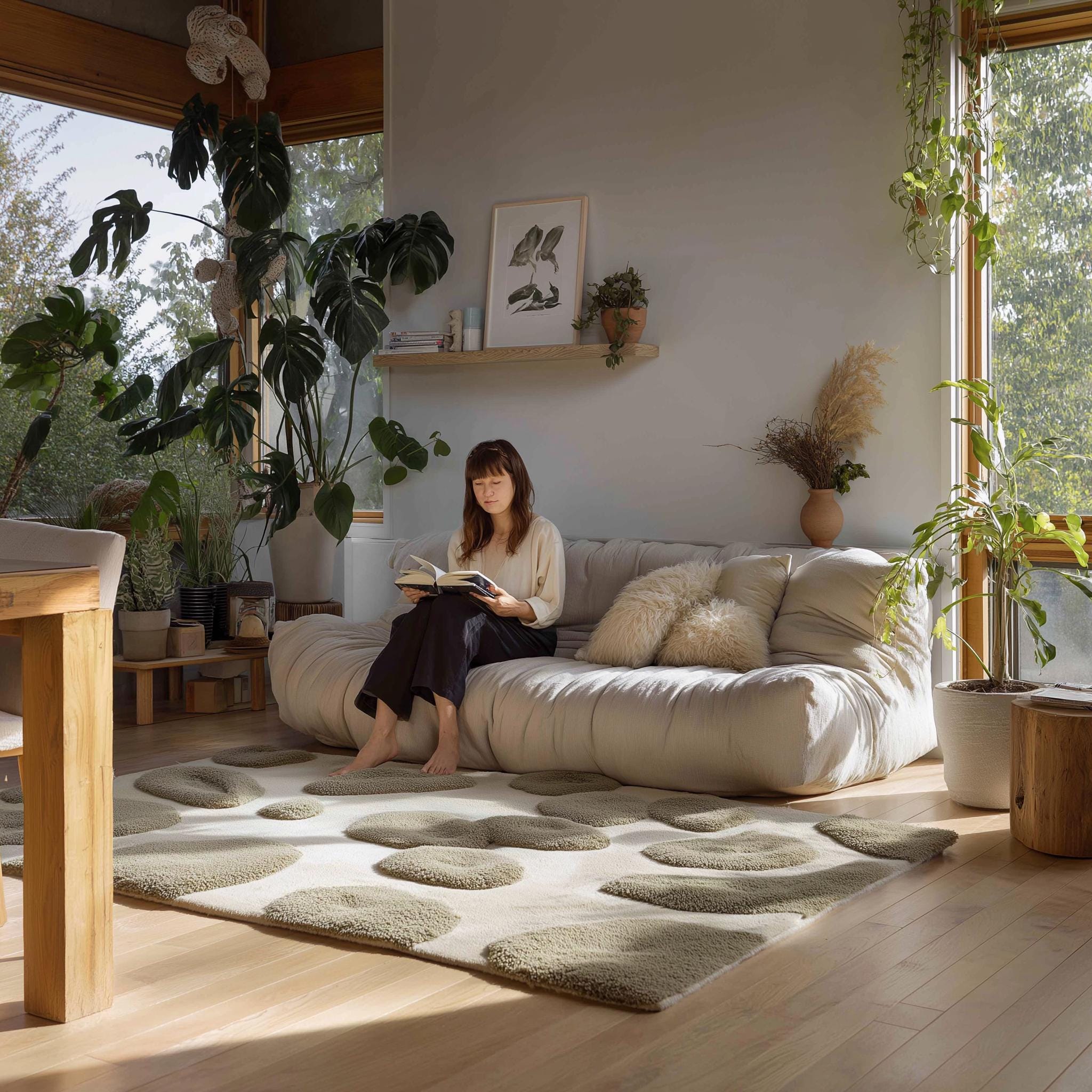3D Pebble Design Area Rug: Plush Modern Scandinavian Decor