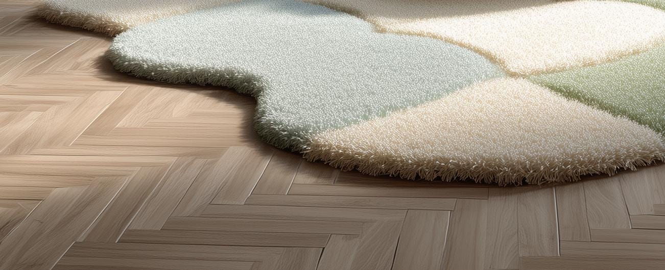 Handmade Wool Tufted Rug: Soft Pastel Wavy Patchwork