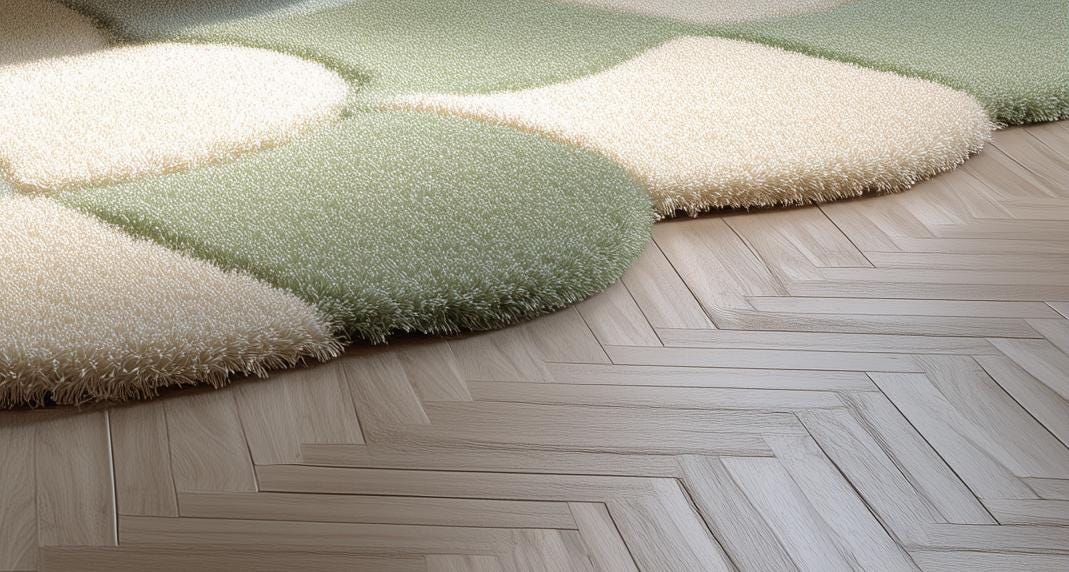 Handmade Wool Tufted Rug: Soft Pastel Wavy Patchwork