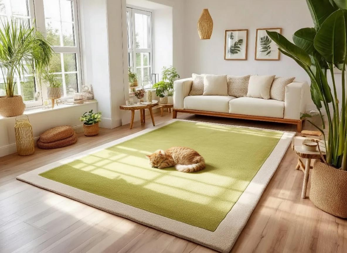 Moss Green Bordered Area Rug: Soft Plush Pile, Modern Minimalist Design