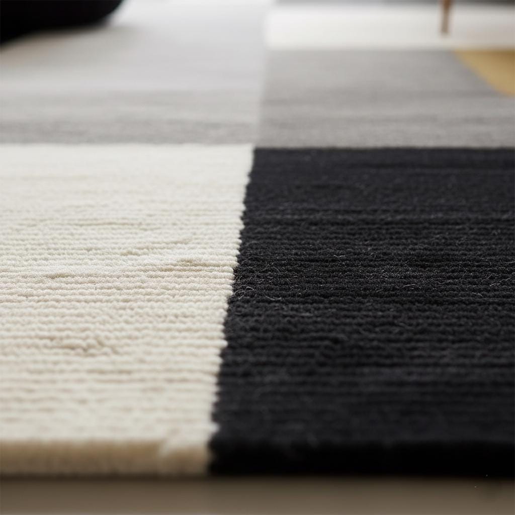 Handmade Geometric Wool Area Rug: Modern Black, Gray & Cream Carpet